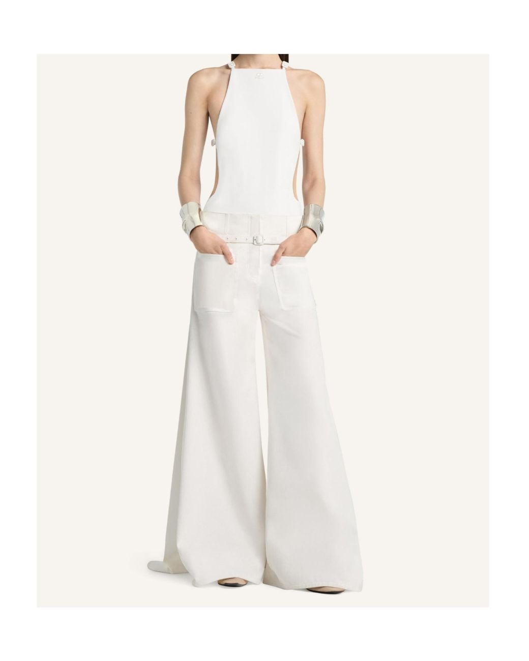 Courreges White Logo-Detail Palazzo Pants