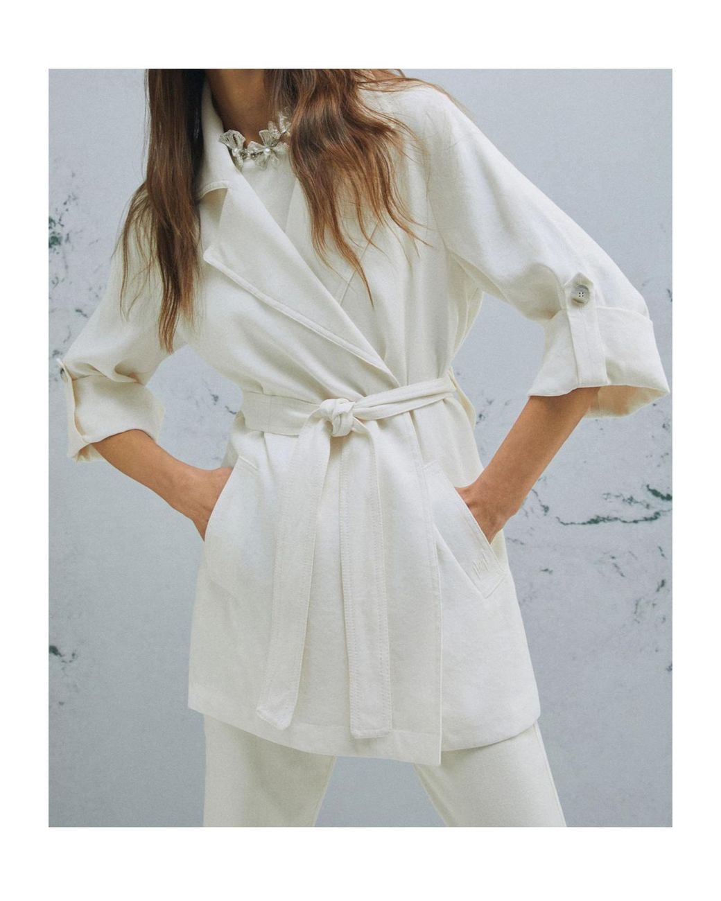 Marella White Drawstring Duster Coat