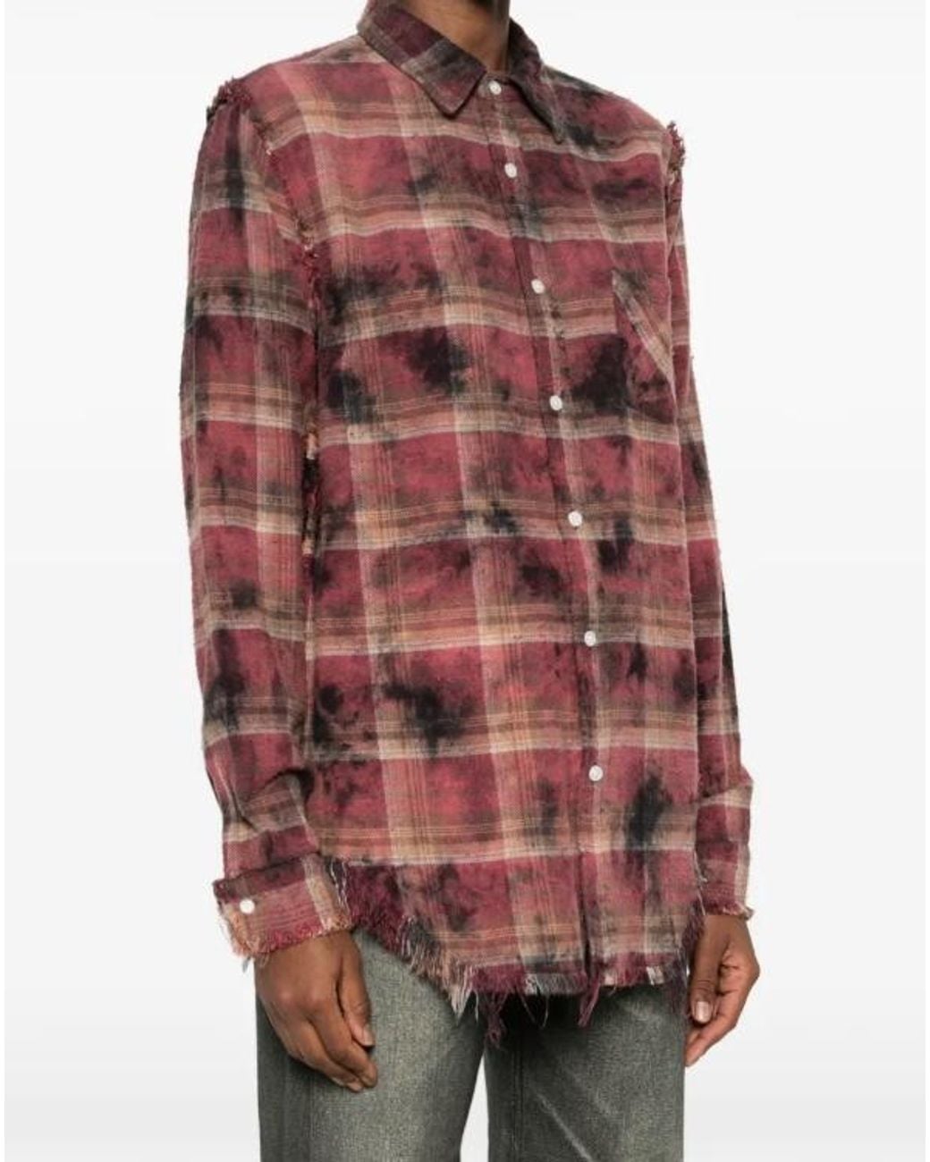R13 Red Distressed Effect Fringed Shirt