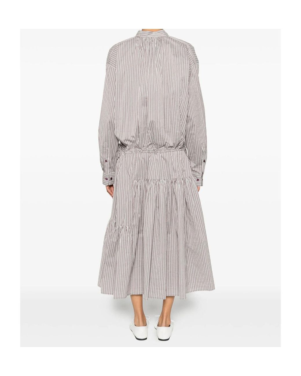 Dries Van Noten Gray Denvo Striped Silk-Blend Long Dress