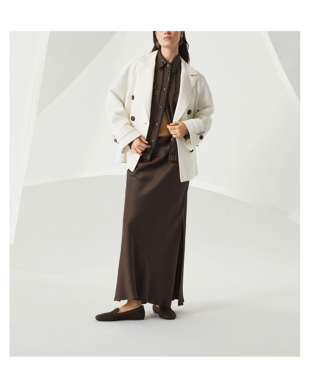 Brunello Cucinelli White Double-Breasted Long Sleeved Coat