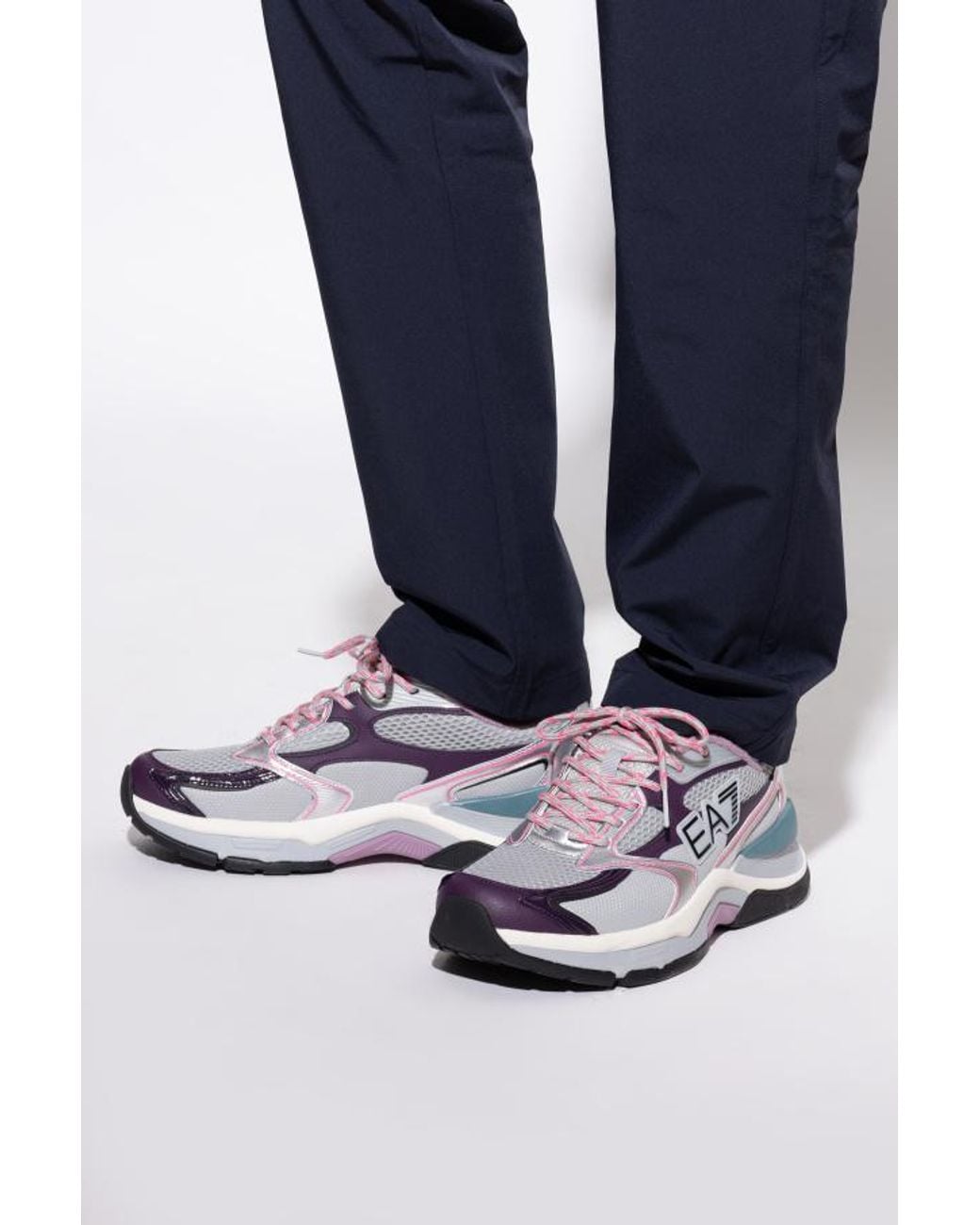 EA7 Gray Mesh Lace-Up Sneakers for men