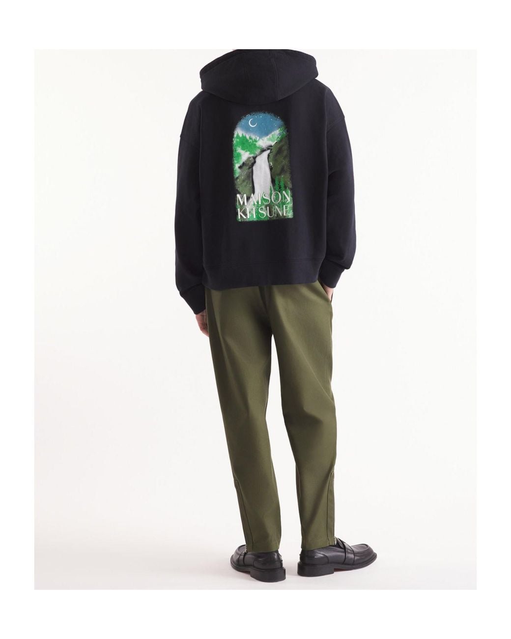 Maison Kitsuné Black Maison Kitsuné Graphic Printed Drawstring Hoodie for men