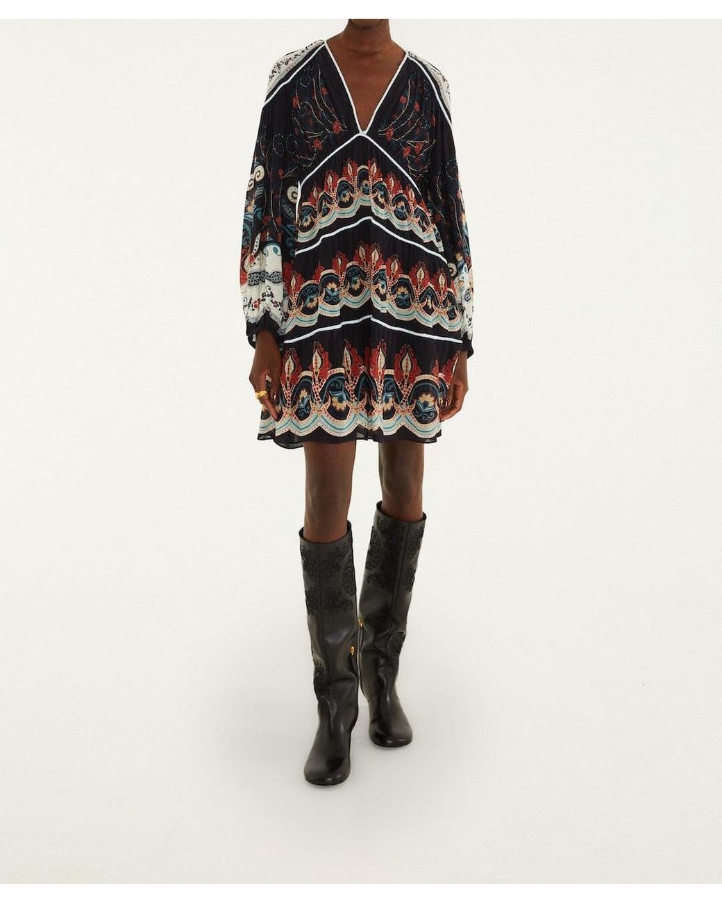 Farm Rio Black Long-Sleeve V-Neck Dress