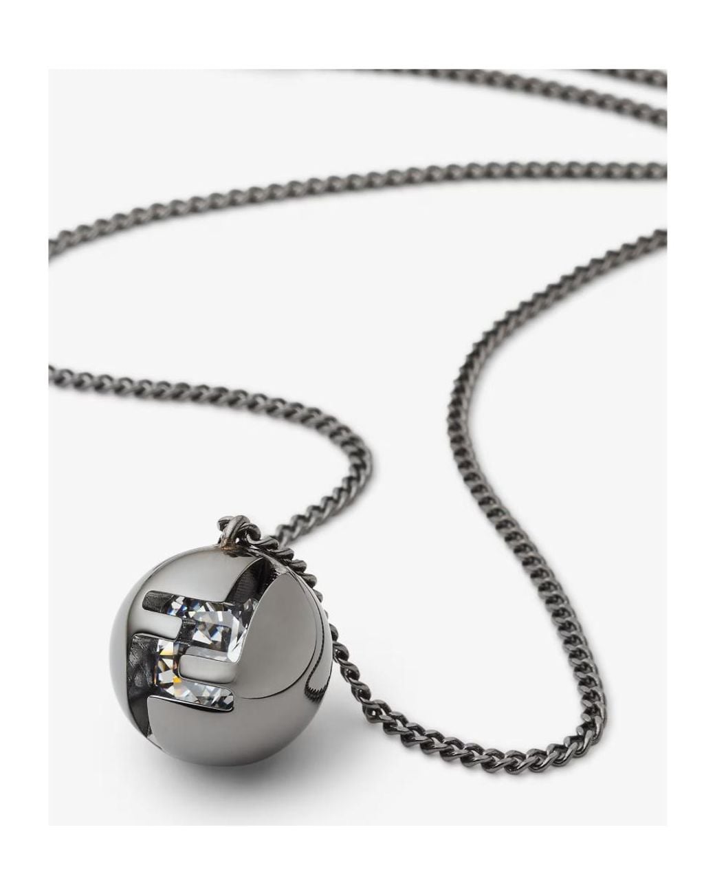 Fendi Metallic Ruthenium-Colored Necklace for men