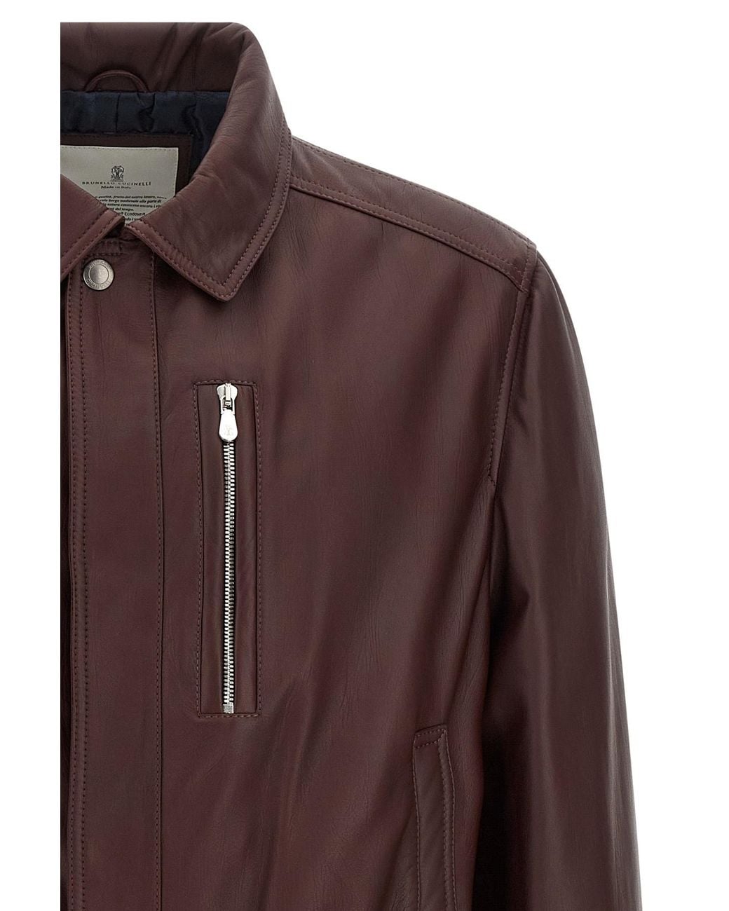 Brunello Cucinelli Brown Collared Biker Jacket for men