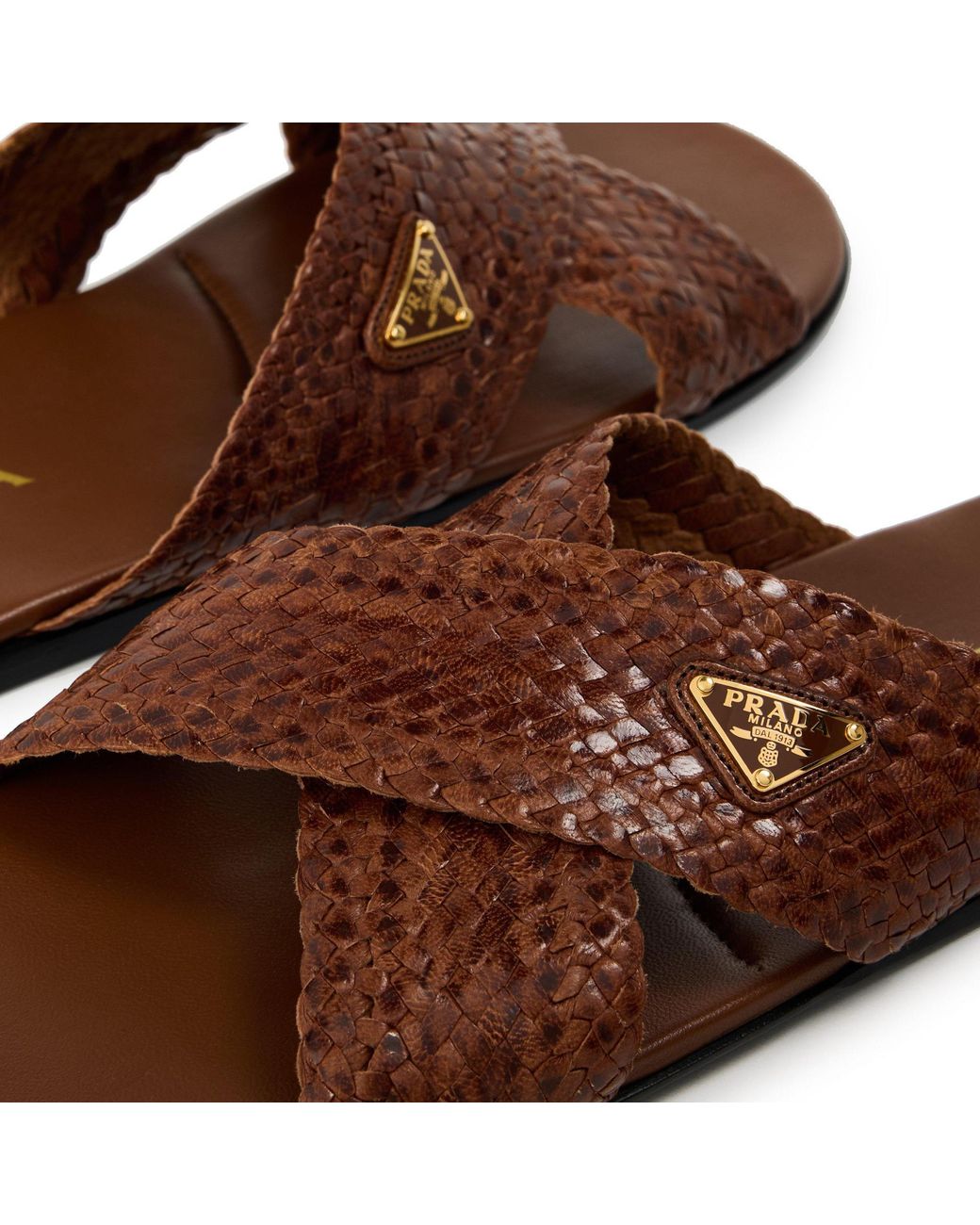 Prada Brown Woven Slippers