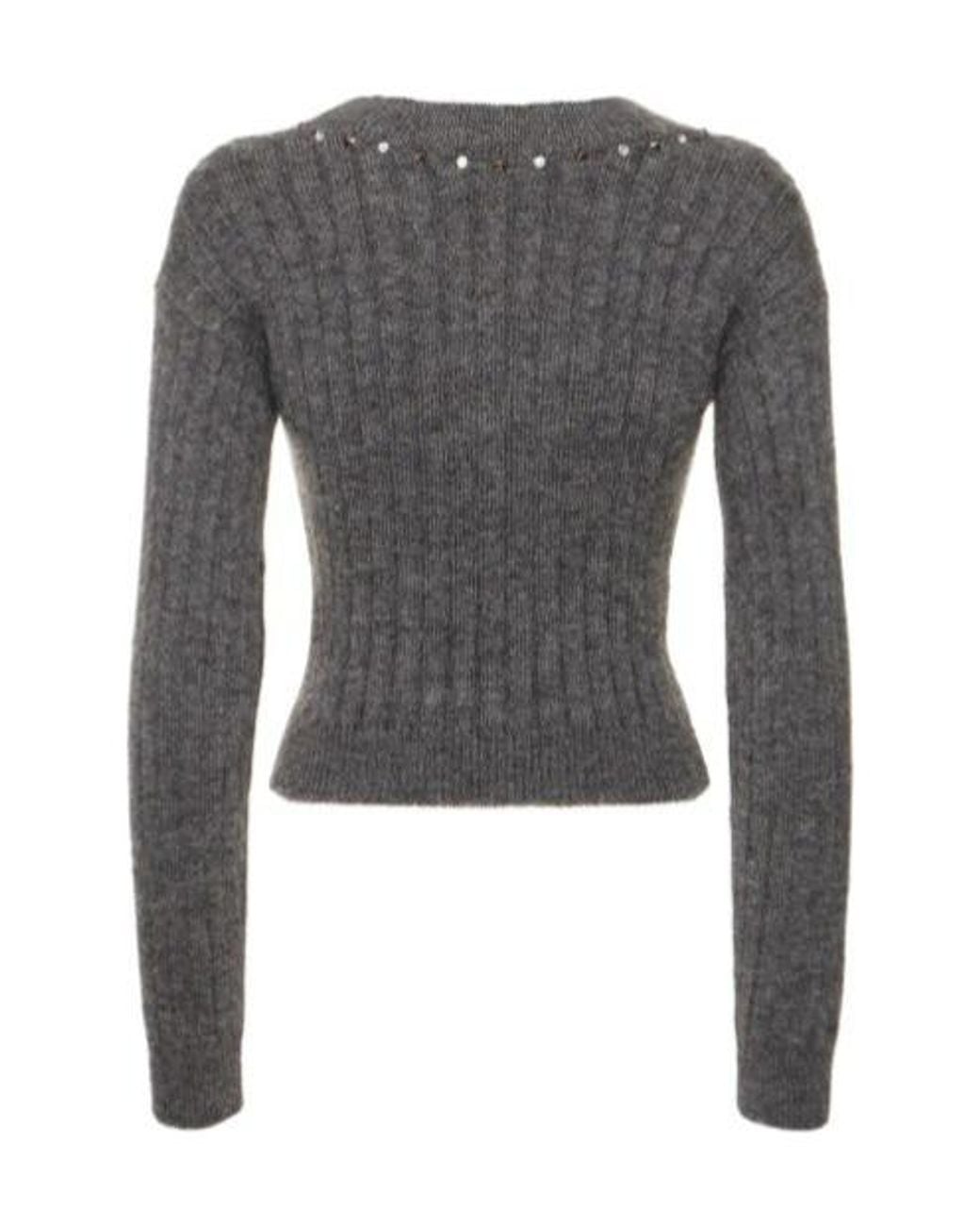 Alessandra Rich Gray Ribbed Long-Sleeve Sweater