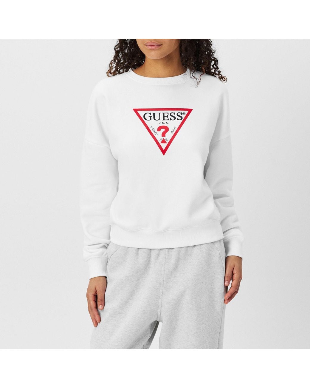 Guess White Crew Neck Long-Sleeve Sweatshirt