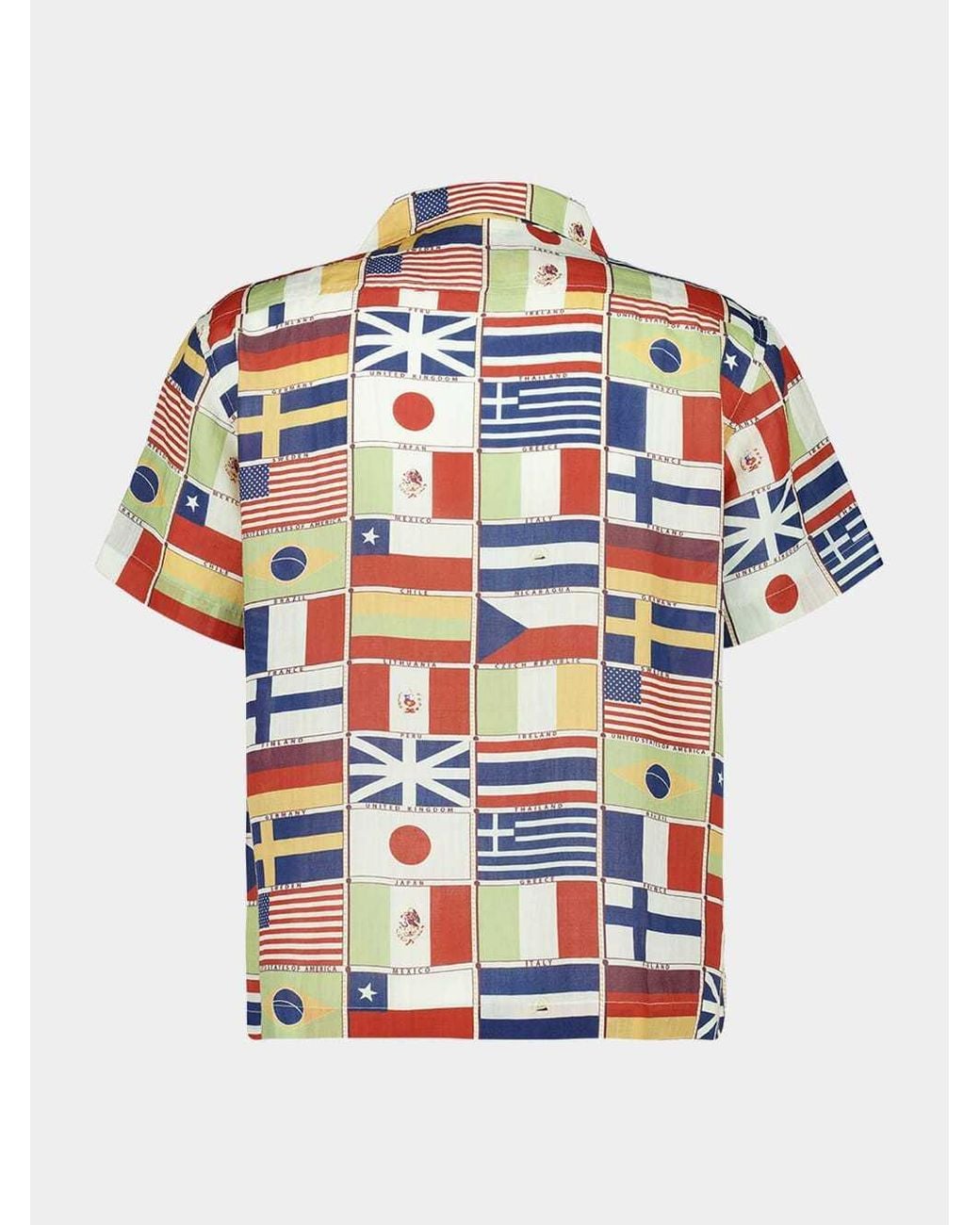 Bode Multicolor Flag-Printed Short-Sleeved Linen Shirt for men