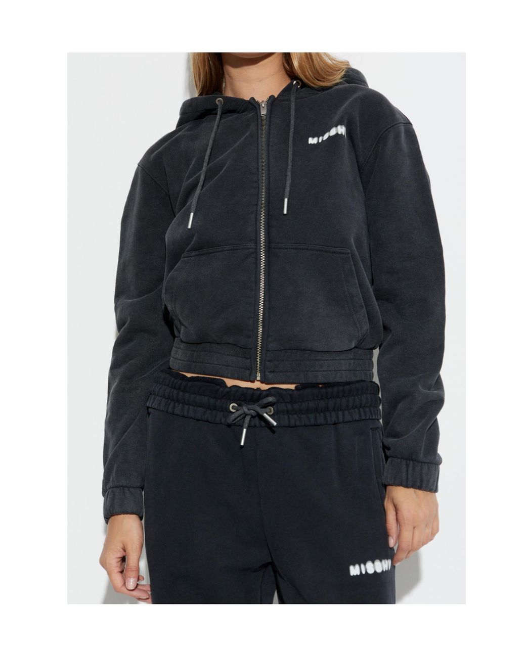 M I S B H V Blue Drawstring Zip-Up Hoodie