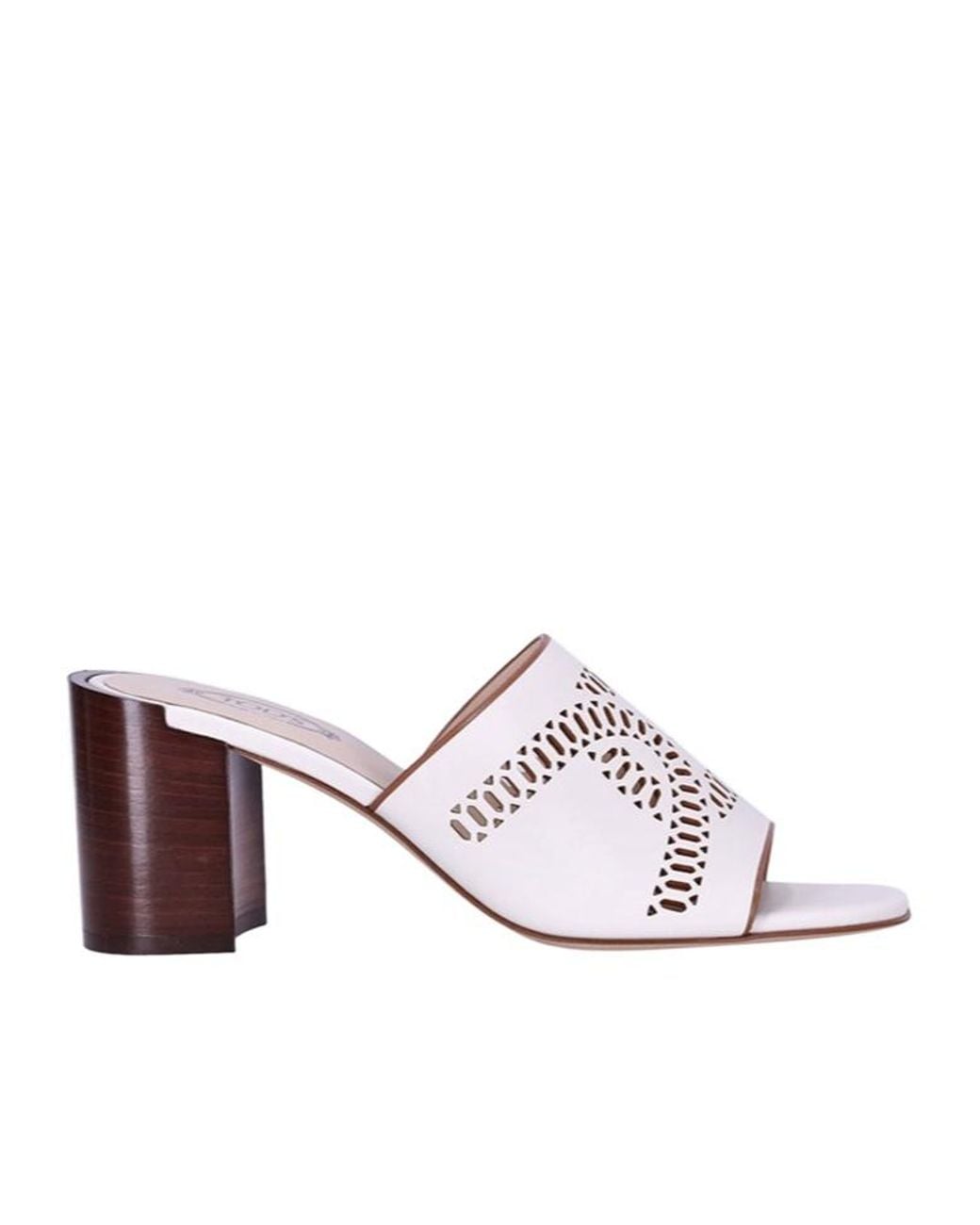 Tod's White Block Heel Slip-On Sandals