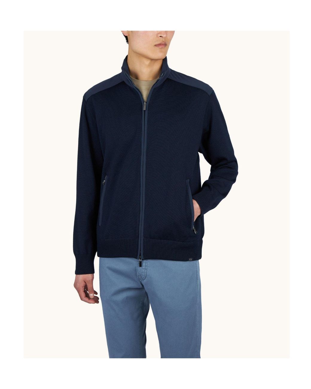Paul & Shark Blue Stand Collar Knit Jacket for men