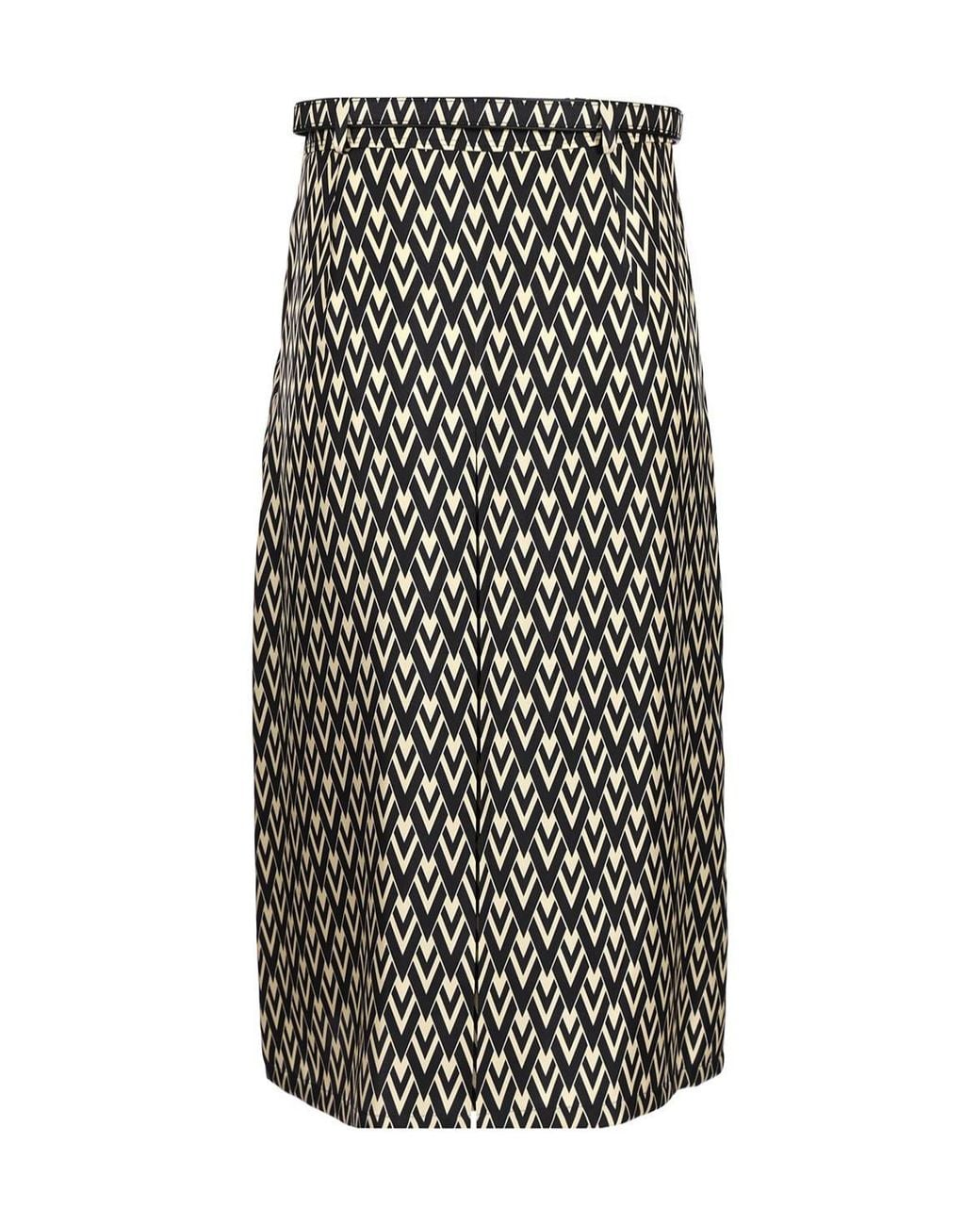 Valentino Black Toute La V Pleated Midi Skirt