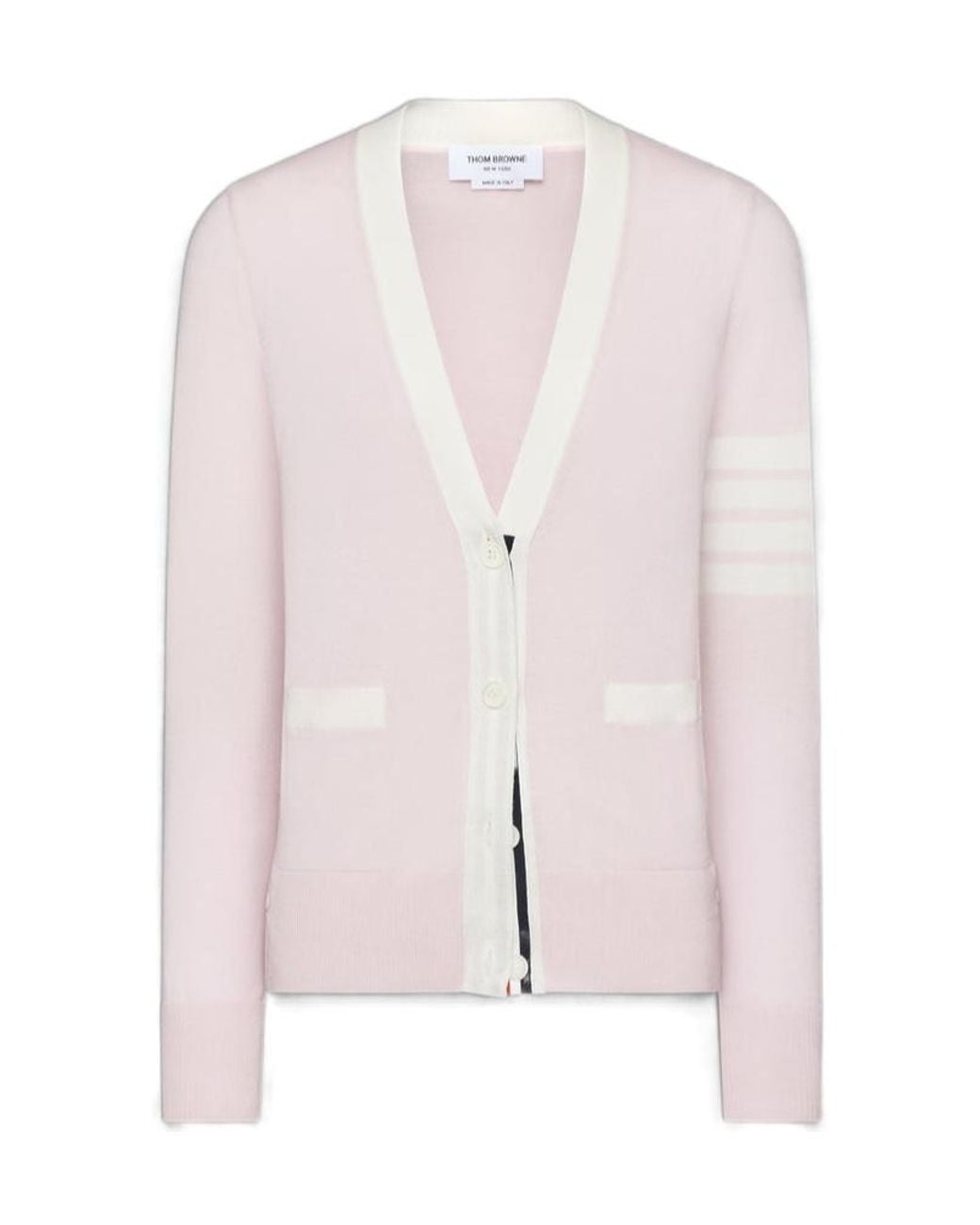 Thom Browne Pink 4-Bar Striped V-Neck Cardigan
