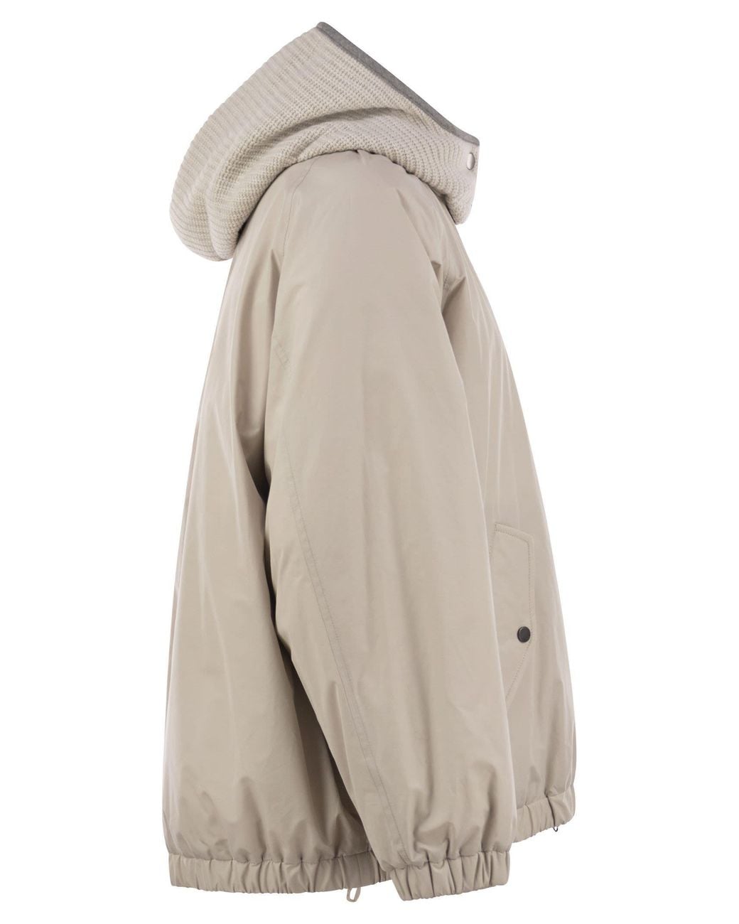 Brunello Cucinelli Natural Water-Repellent Techno Cotton Taffeta Down Jacket With Hood