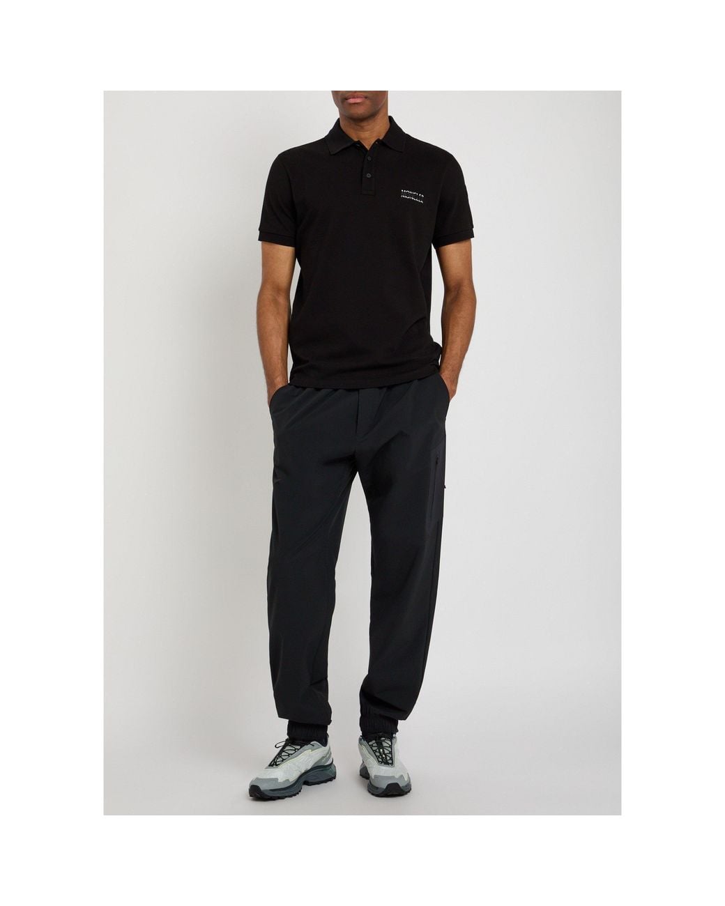 Moncler Black Simple Cotton Polo Shirt for men