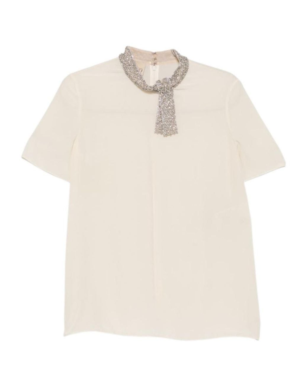 Valentino White Embellished Short-Sleeved Top