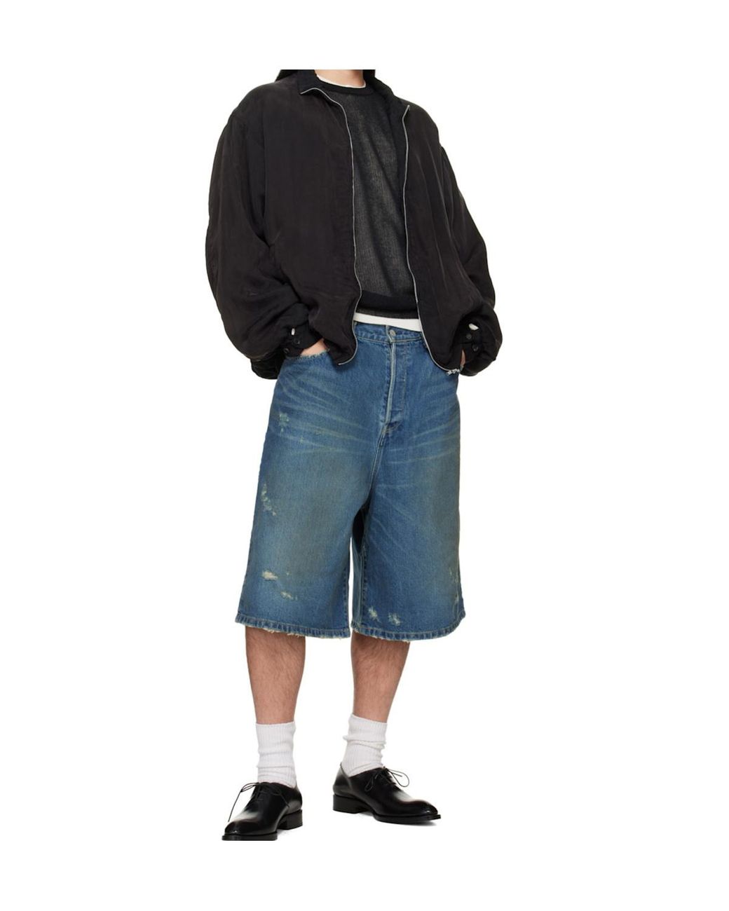 Ssstein Blue Faded Distressed-Effect Shorts for men