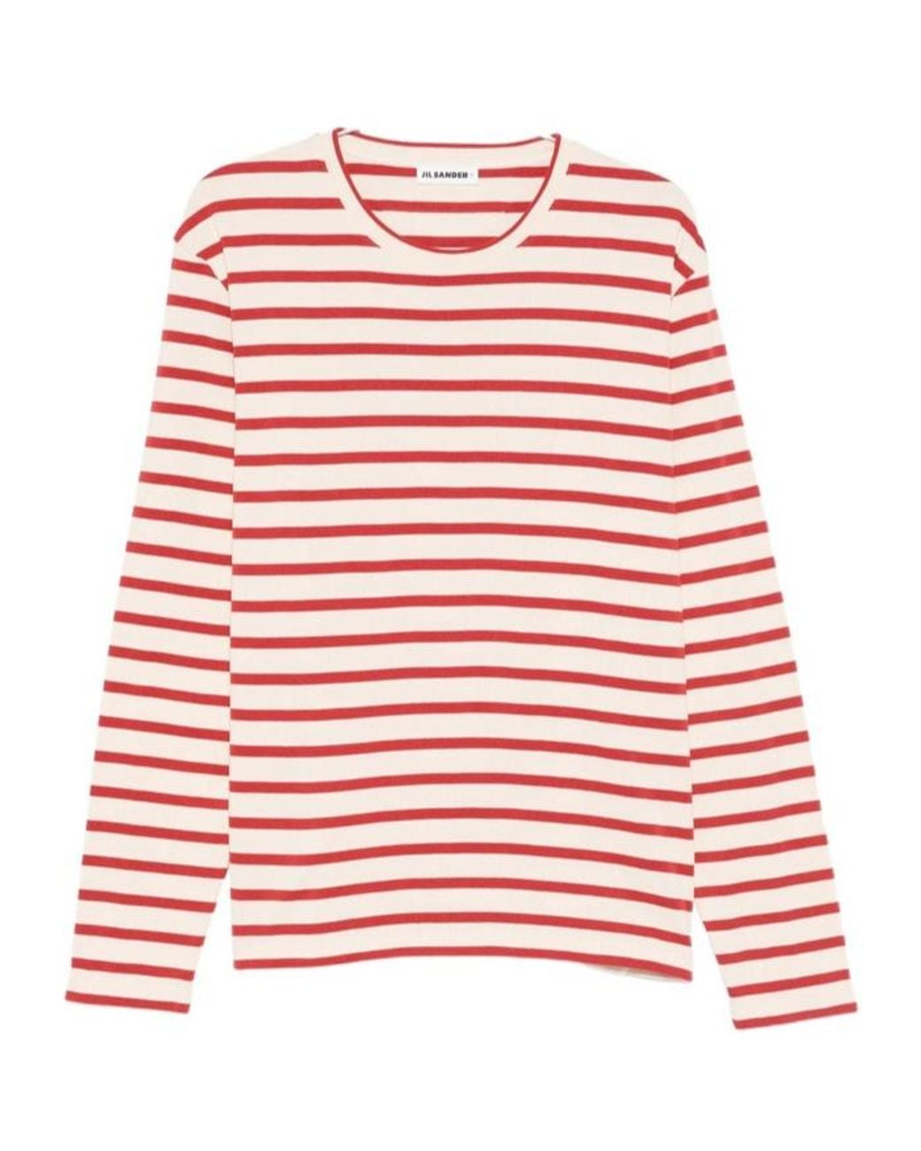 Jil Sander Red Logo Patch Striped Long Sleeved T-Shirt for men