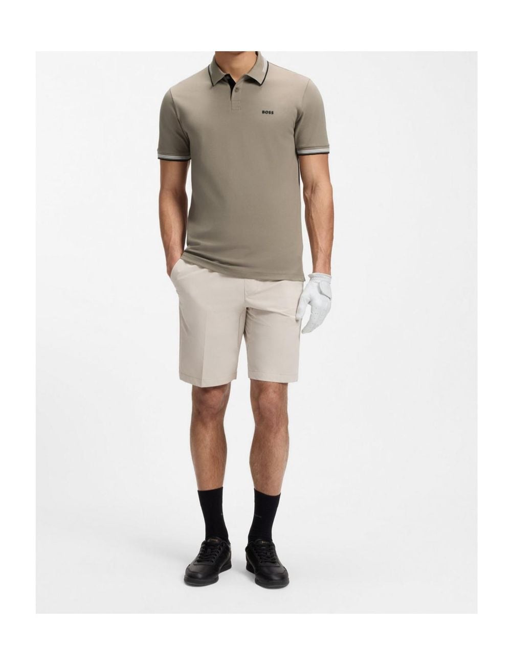 Boss Gray Tipped Collar Stretch Polo Shirt for men