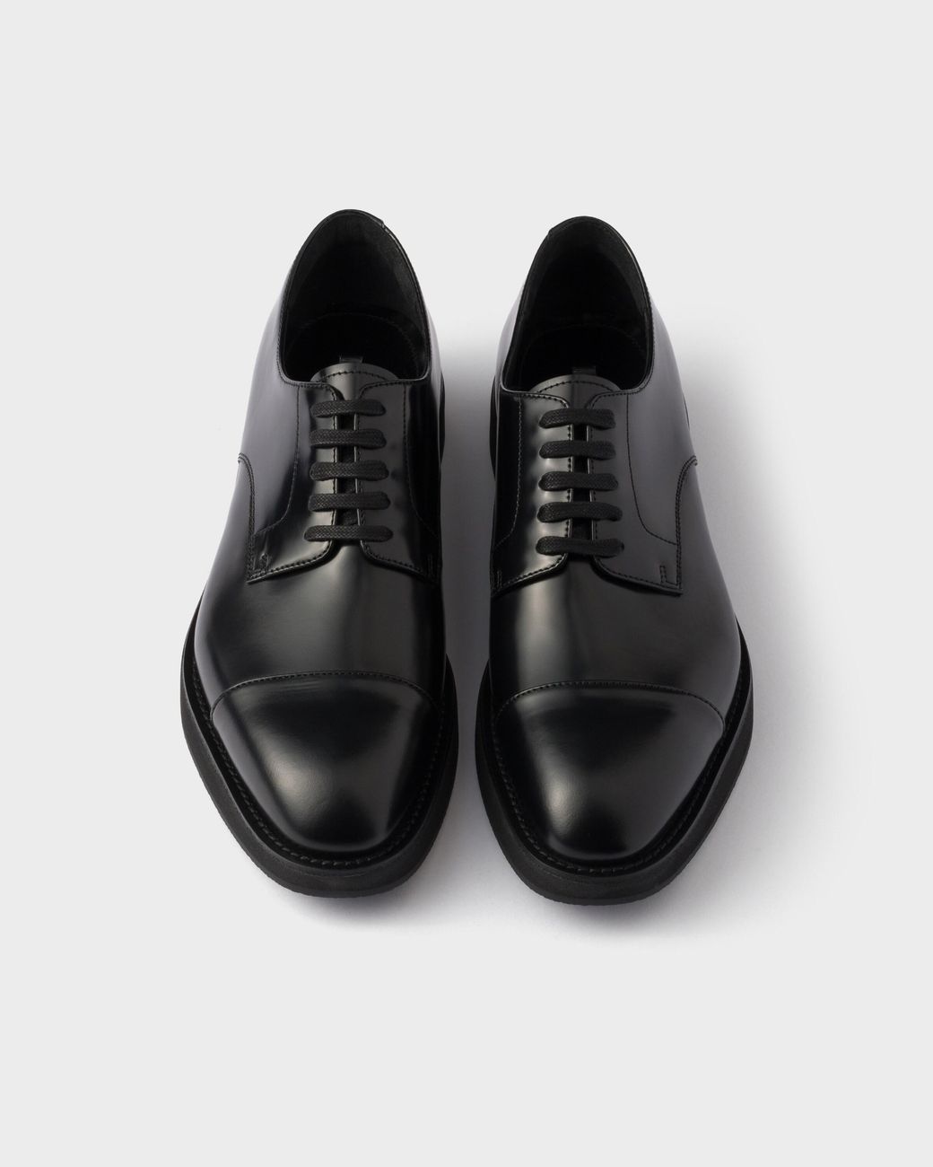 Prada Black Brushed Leather Lace-Up Shoes for men