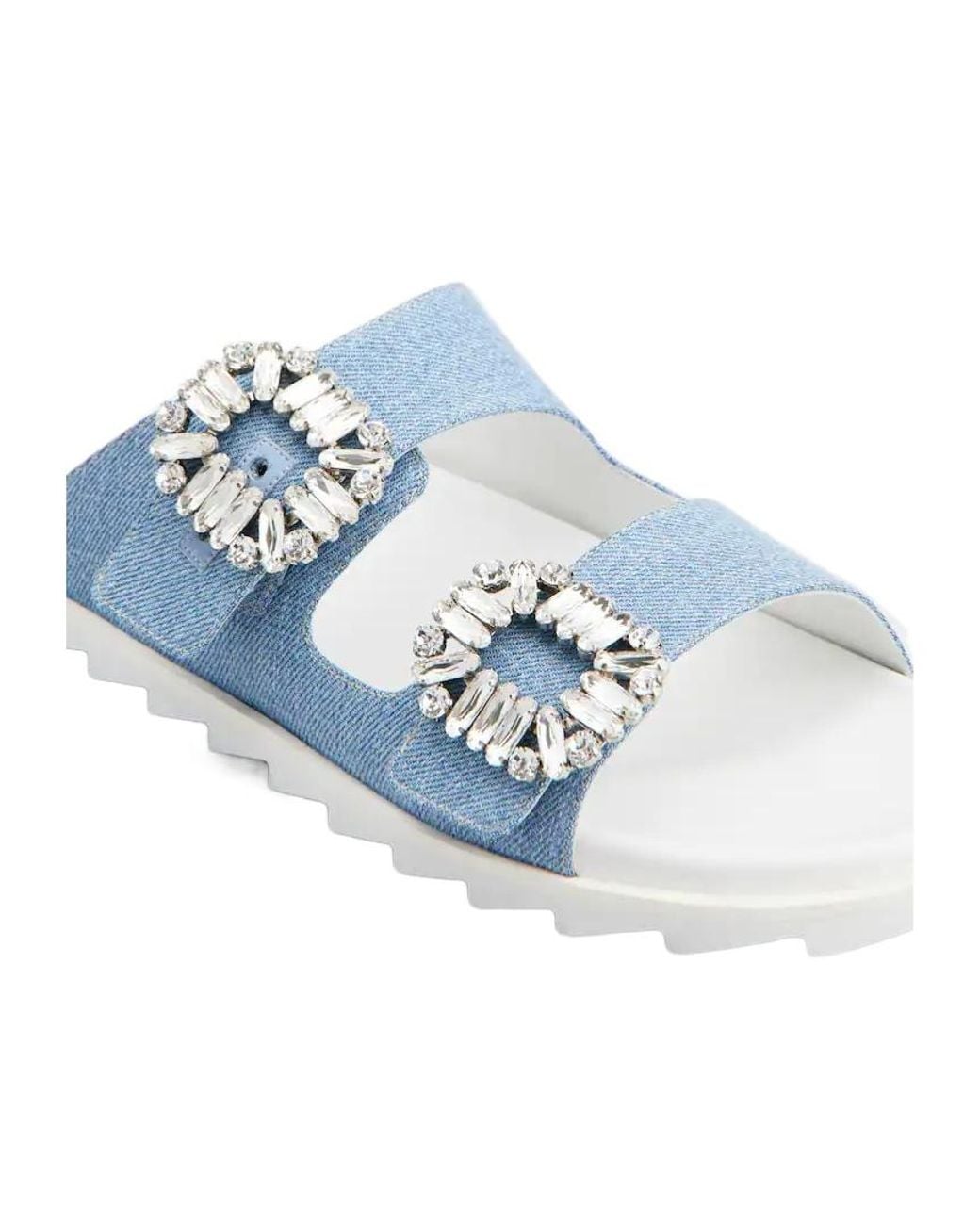 Roger Vivier Blue Slidy Viv' Strass Buckle Mules