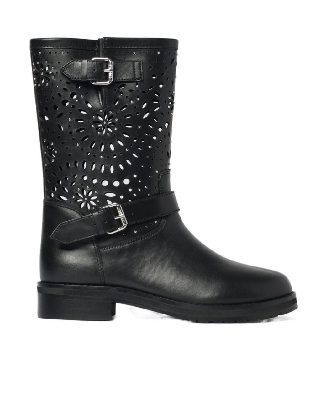 Twinset Black Openwork Leather Biker Boots