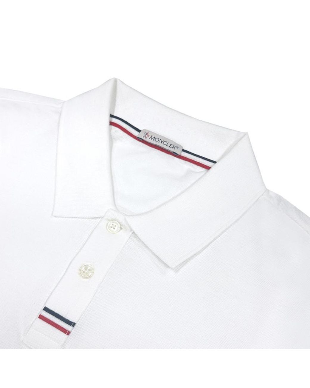 Moncler White Logo Short-Sleeved Polo Shirt for men