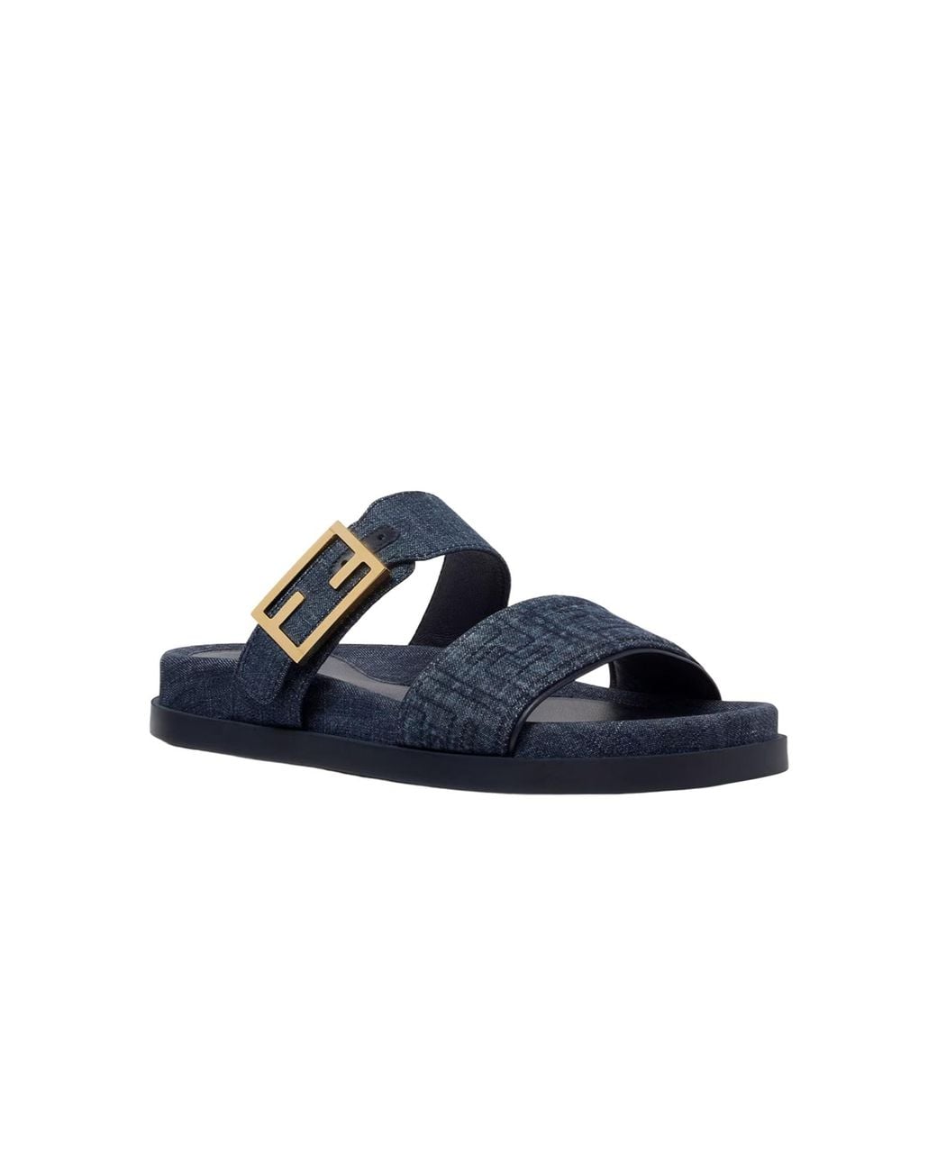 Fendi Blue Ff Feel Denim Slide Sandals