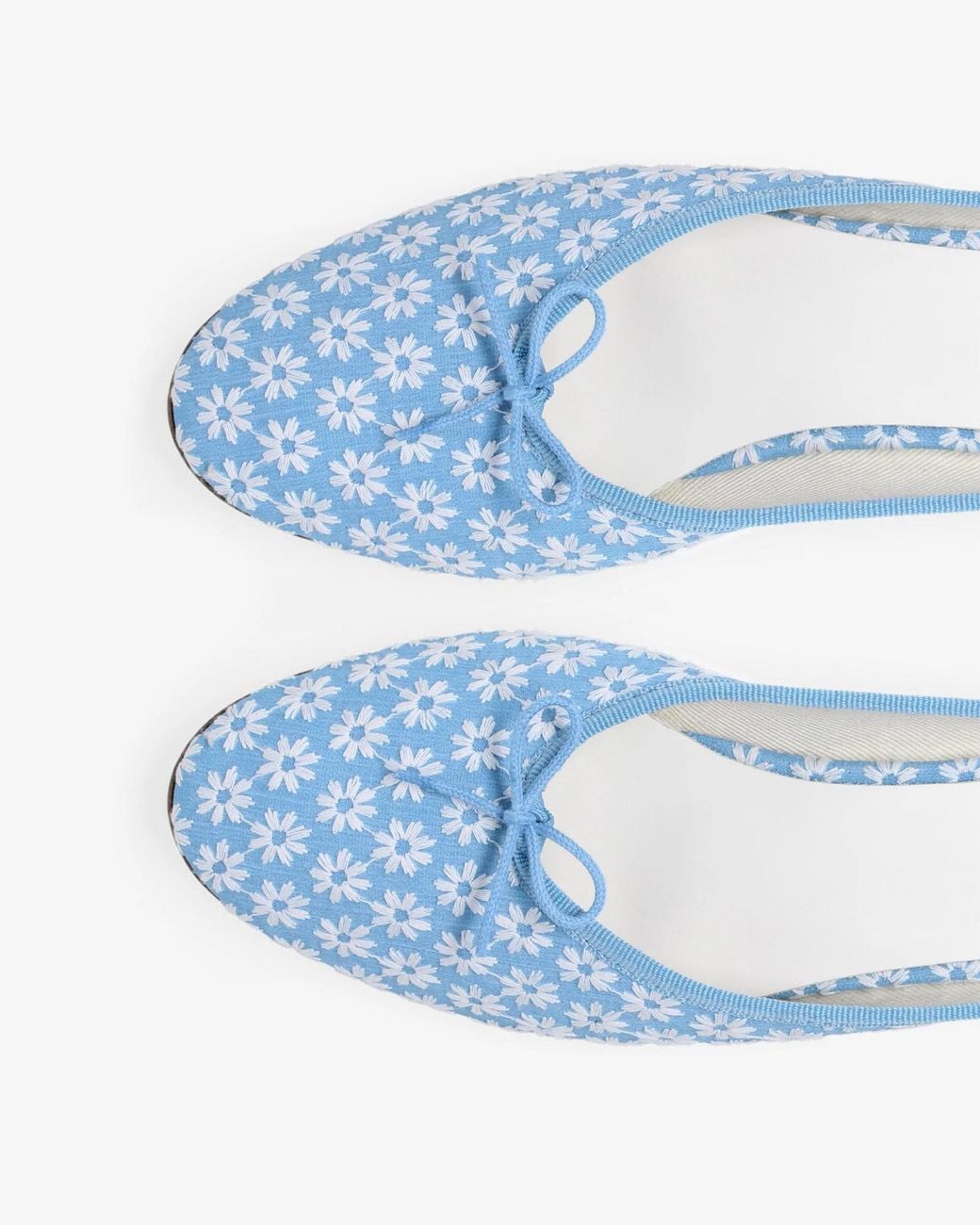 Repetto Blue Camille Floral-Print Bow-Detail Mules