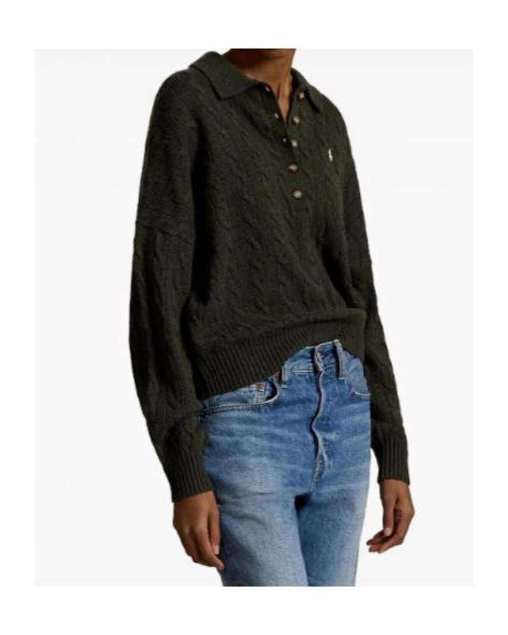Polo Ralph Lauren Green Cable Knit Polo Jumper