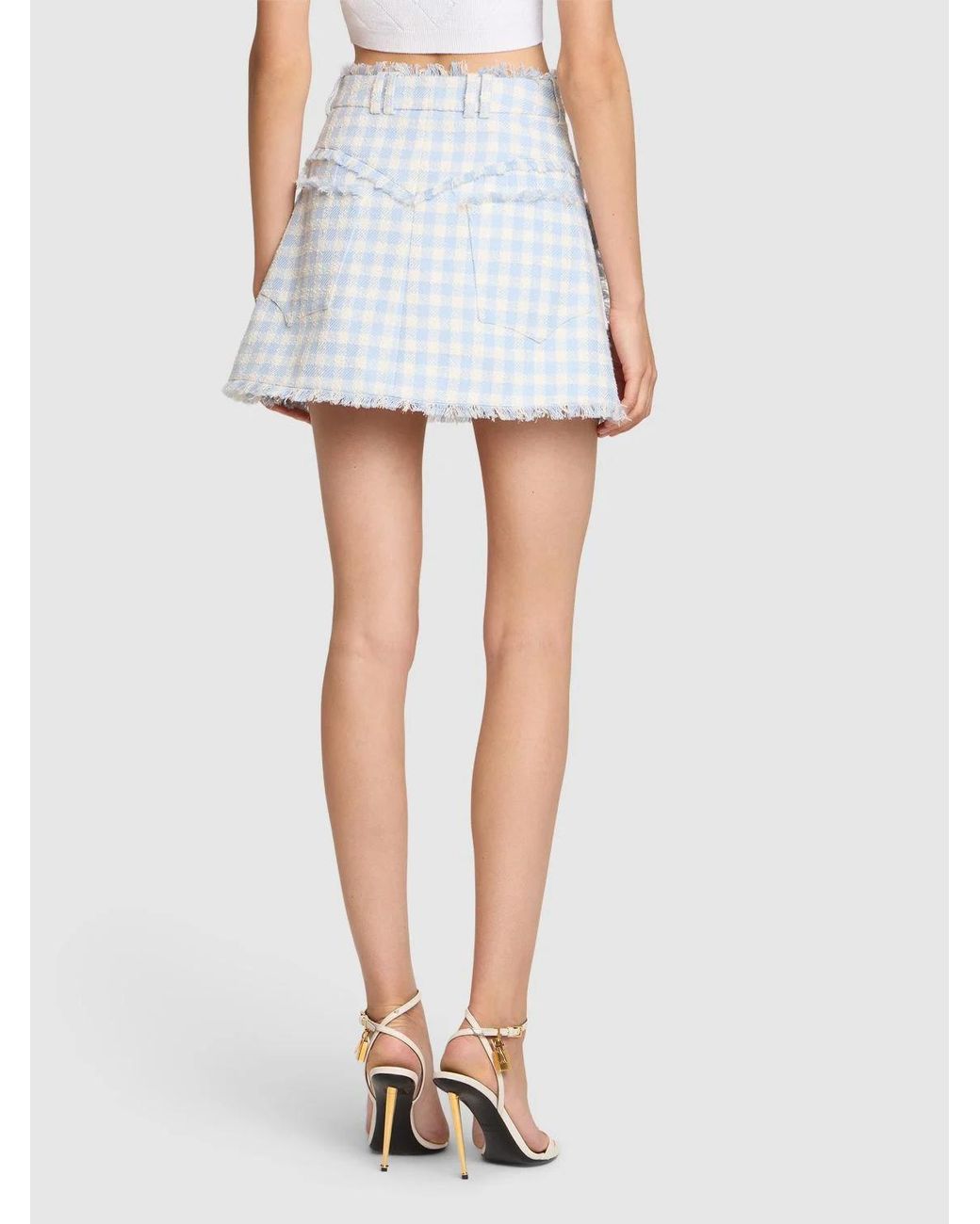 Balmain Blue Check Tweed Skirt