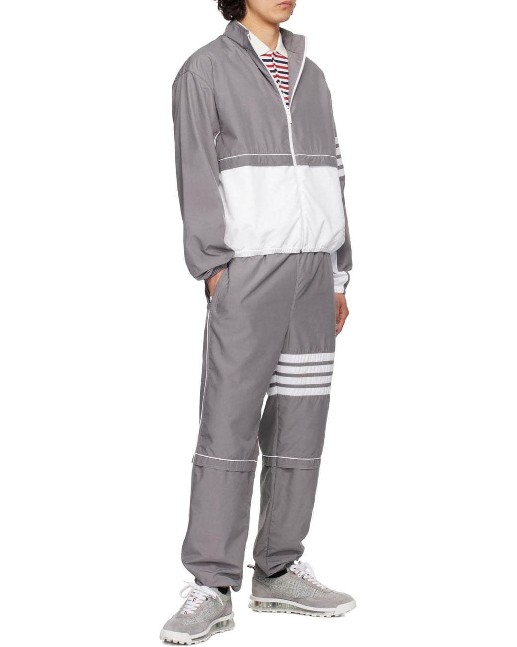 Thom Browne Gray 4-Bar Stripe Detailed Zipped Windbreaker for men