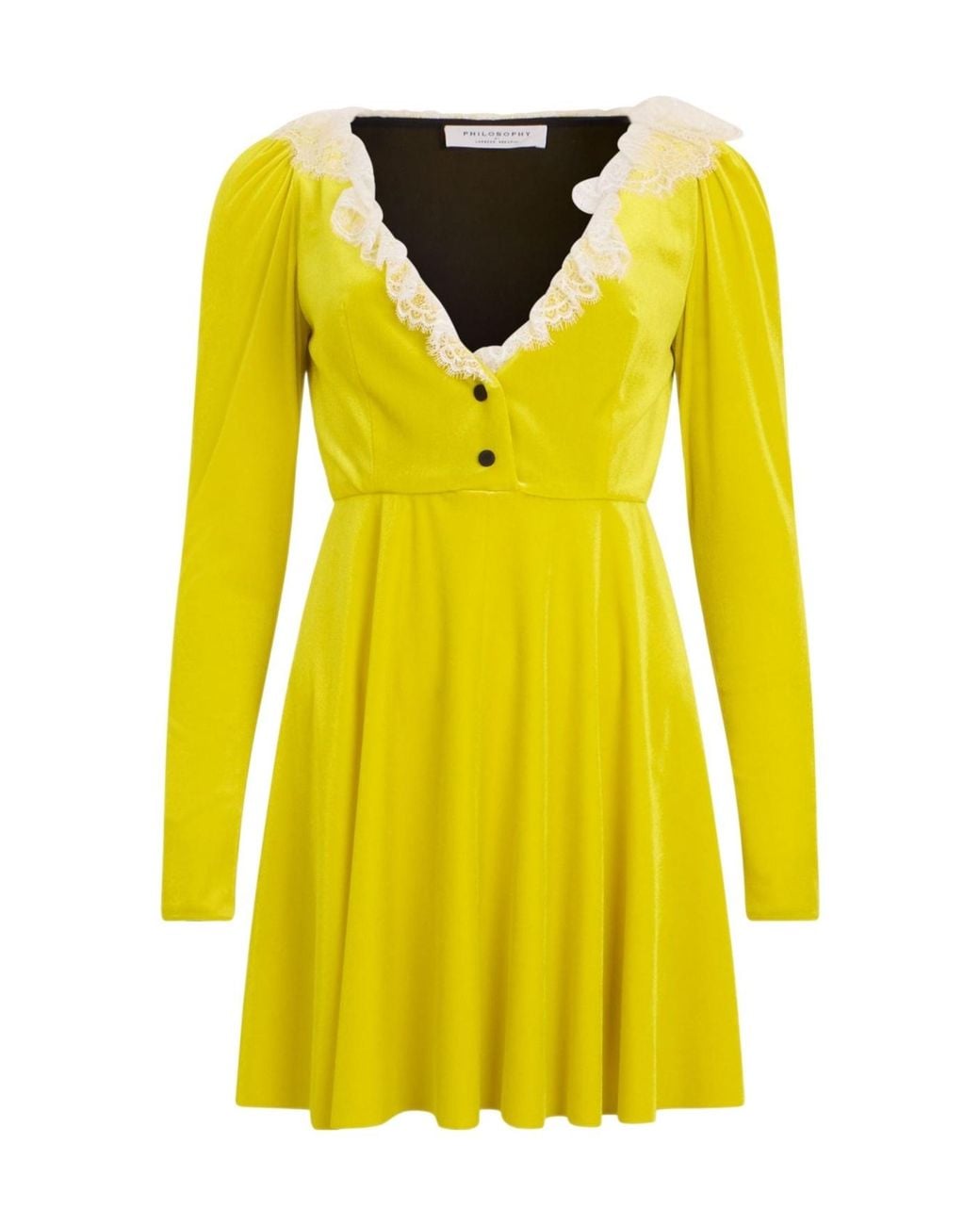 Philosophy Di Lorenzo Serafini Yellow Lace-Trim Mini Dress
