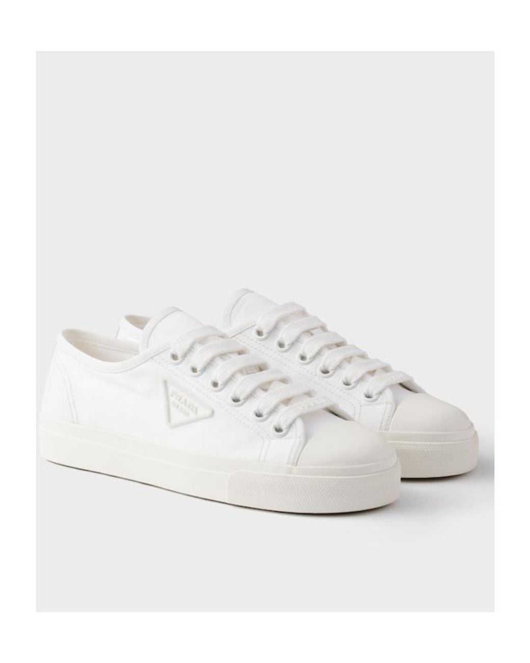 Prada White Triangle-Logo Canvas Sneakers
