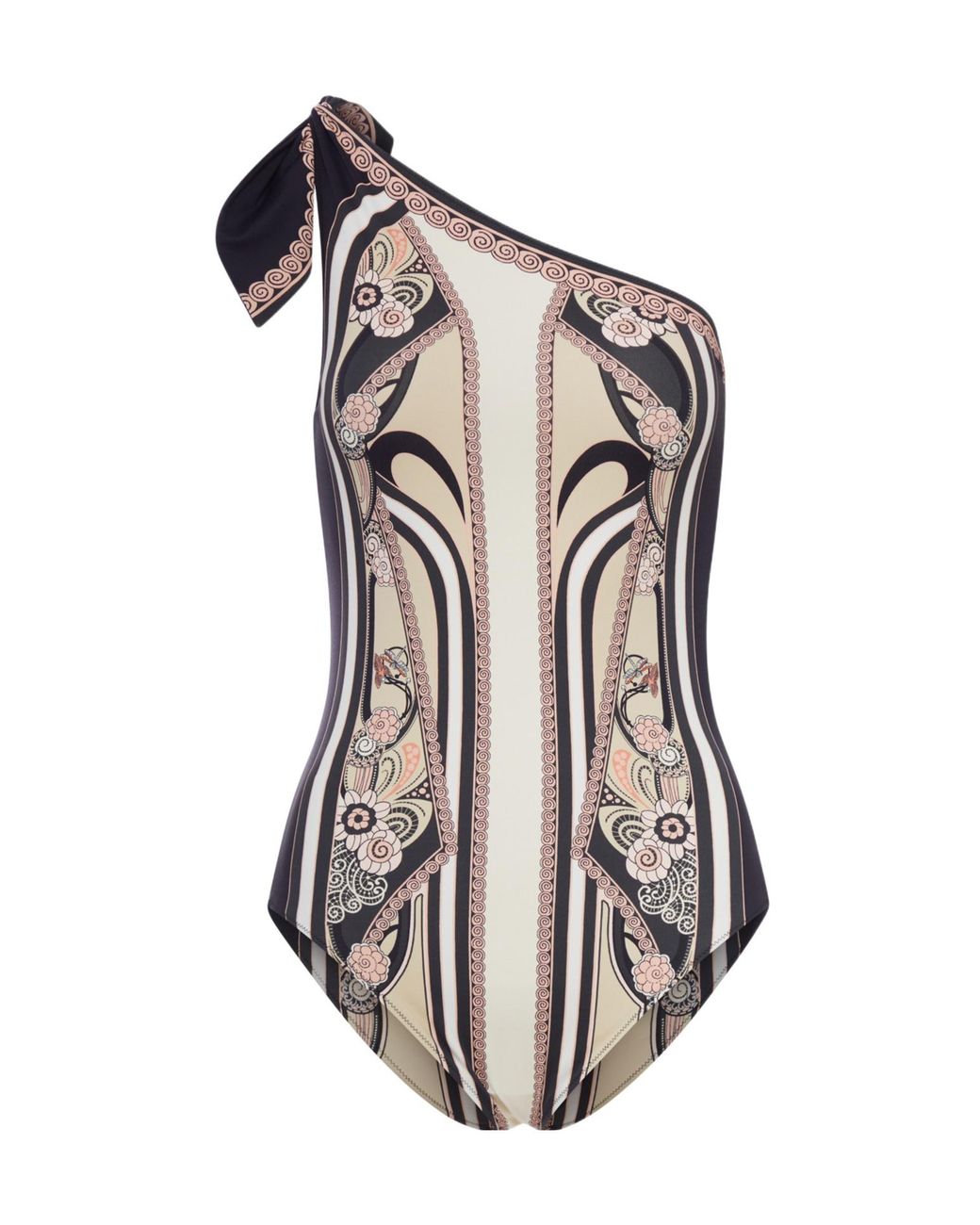 LaDoubleJ Multicolor One-Shoulder Swimsuit With Ornamental Print