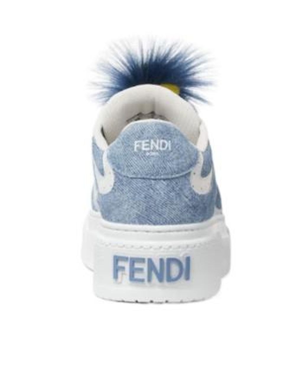 Fendi Blue Denim-Effect Printed Suede Platform Sneakers With Charms