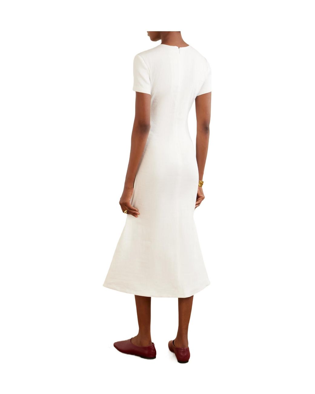 Brandon Maxwell White The Ridley Linen-Blend Midi Dress