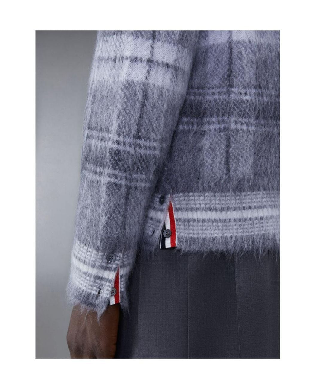 Thom Browne Blue Textured Tartan Pattern Cardigan for men