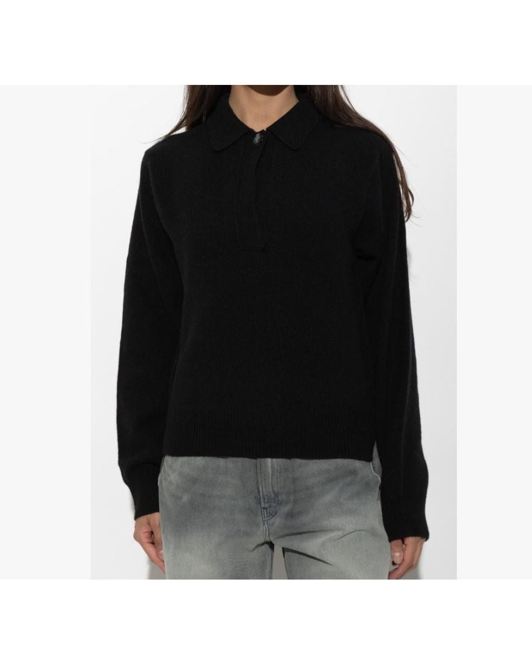 Haikure Black Long Sleeved Knitted Polo Top
