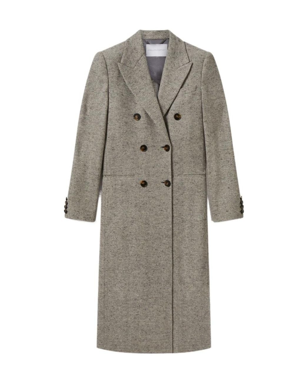Stella McCartney Gray Double-Breasted Tweed-Pattern Coat
