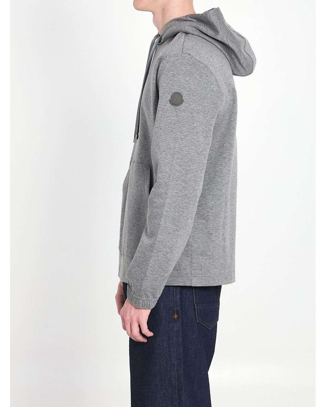 Moncler Gray Logo Patch Drawstring Hoodie for men