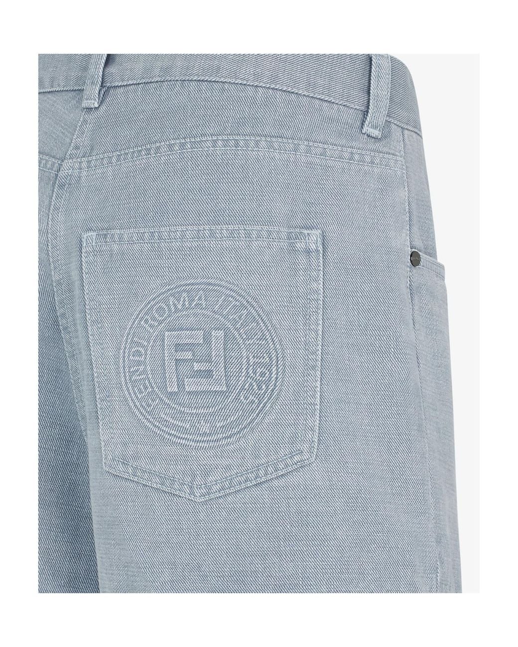 Fendi Blue Ff Embossed Denim Shorts