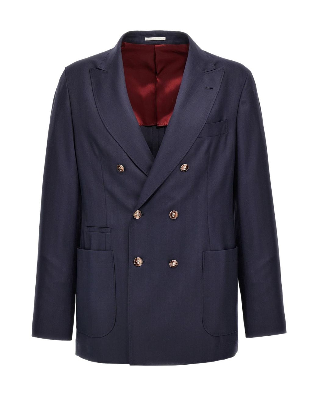Brunello Cucinelli Blue Double Breasted Twill Blazer for men