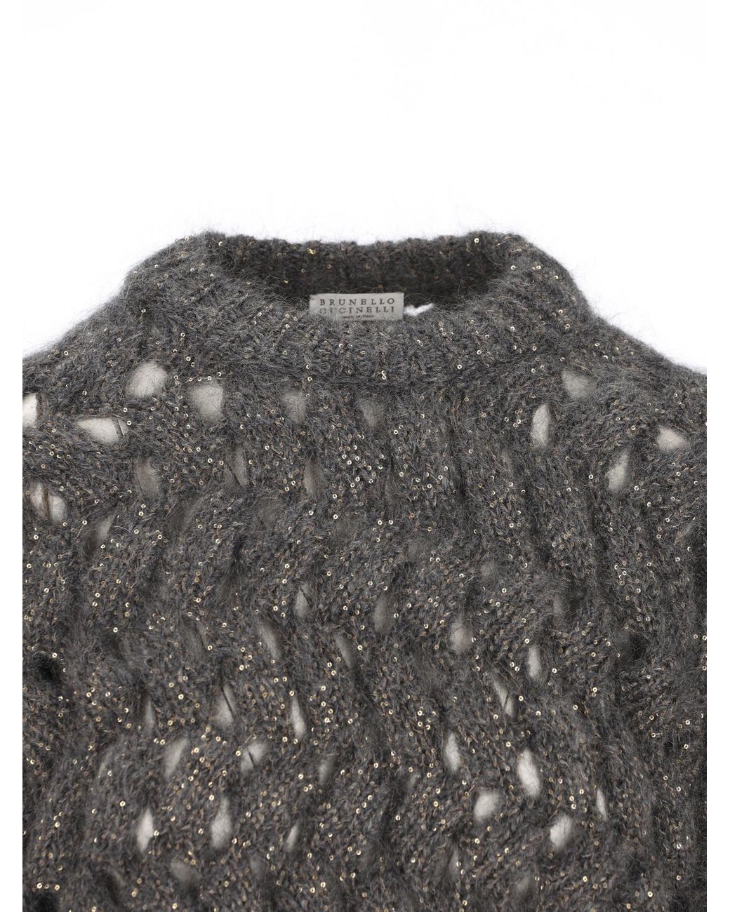 Brunello Cucinelli Gray Zigzag Cable Knitted Sweater