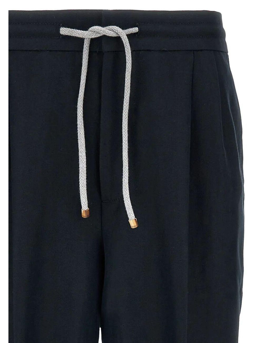 Brunello Cucinelli Blue Drawstring Straight-Leg Trousers for men