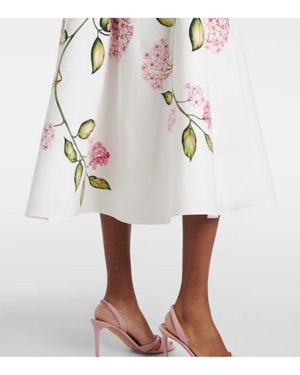 Oscar de la Renta White Floral Cotton-Blend Poplin Midi Skirt