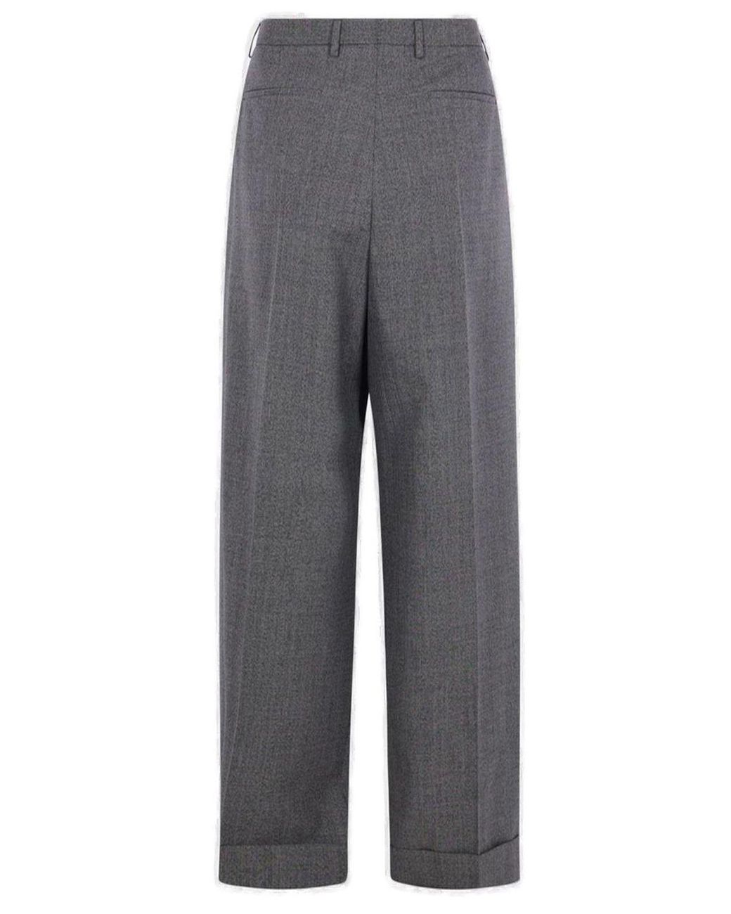 Valentino Gray Turn-Up Hem Straight Hem Pants for men