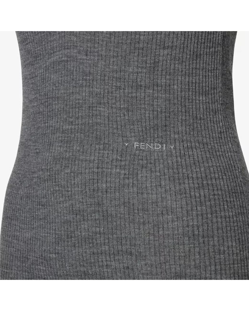 Fendi Gray Melange Wool Ribbed Top